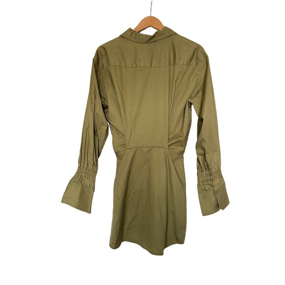 En Saison Olive Mini Shirtdress Button Front Size Medium Long Sleeve Collared - Picture 3 of 7